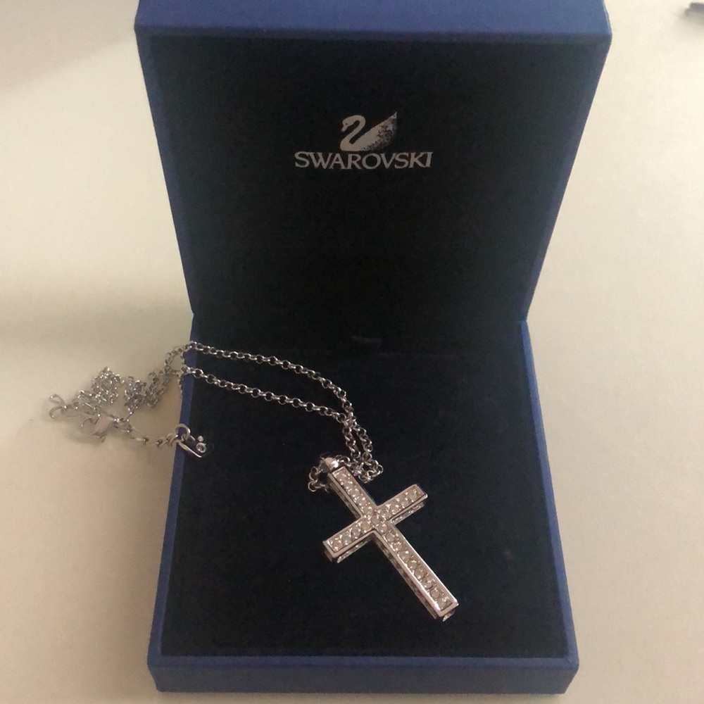 Large Swarovski pave crystal cross necklace